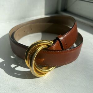 Vintage Ferragamo Leather Belt - Brown w Gold Details